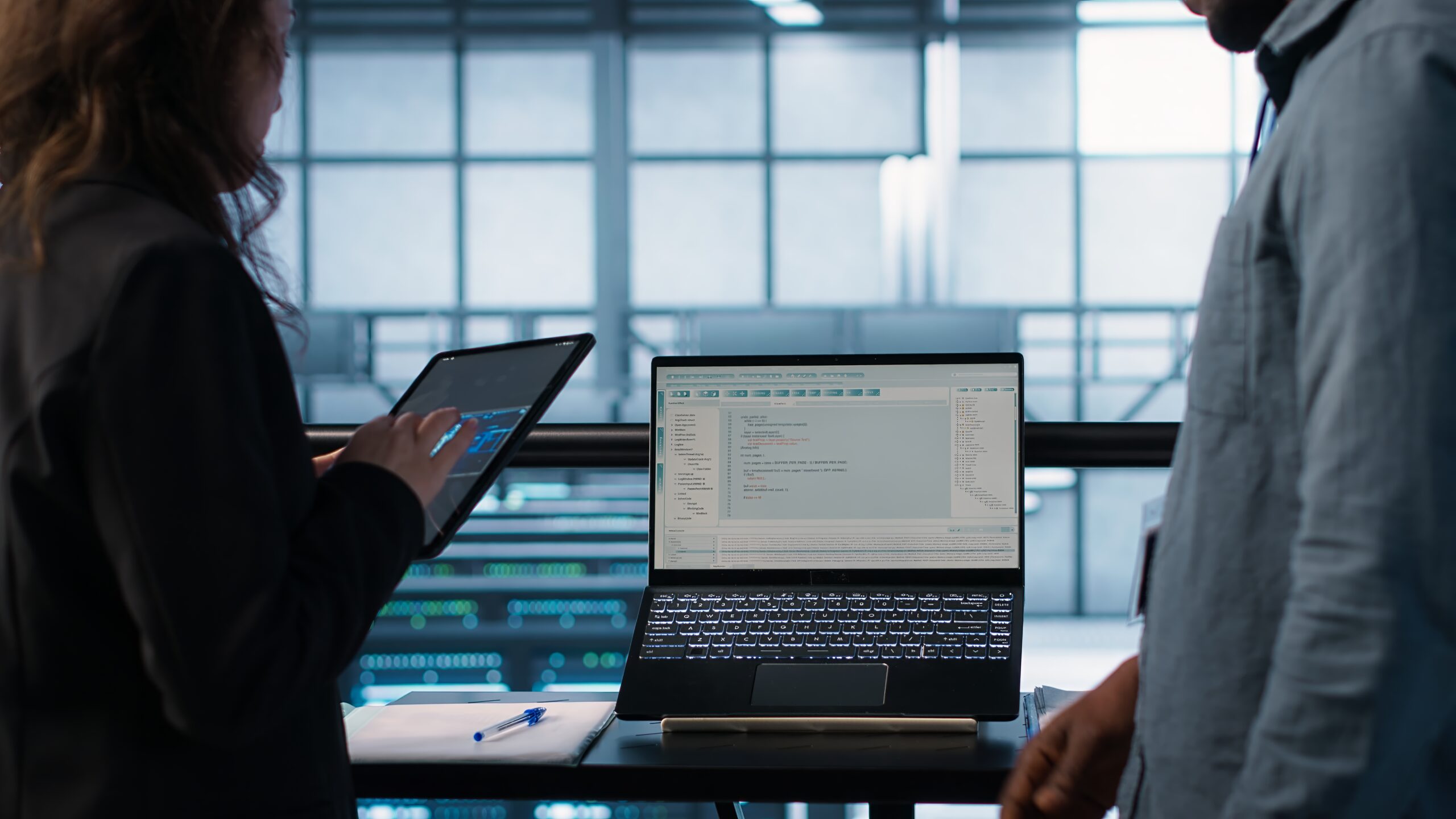 Devices used by artificial intelligence IT experts in server farm